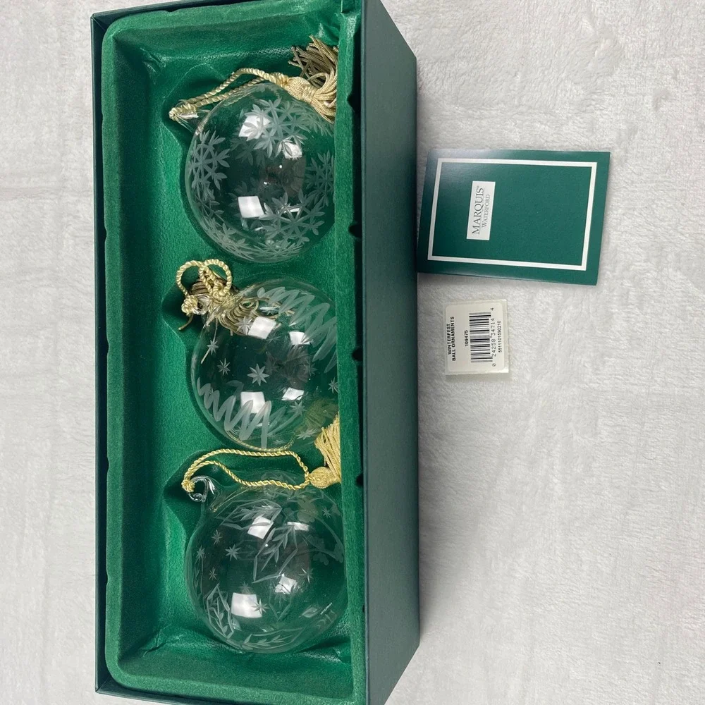 Marquis by Waterford Winterfest Ball Ornaments Set of 3 Etched Glass Clear Decor